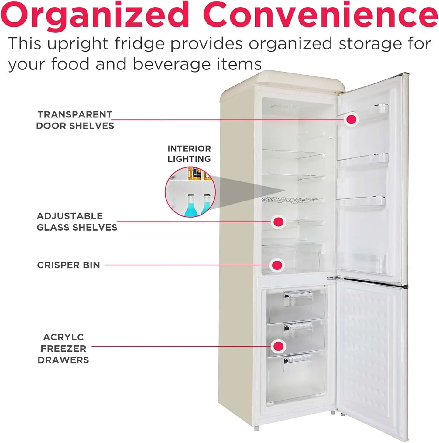 XMSJ Retro Style Fridge With Bottom Freezer 9.2 Cu Ft