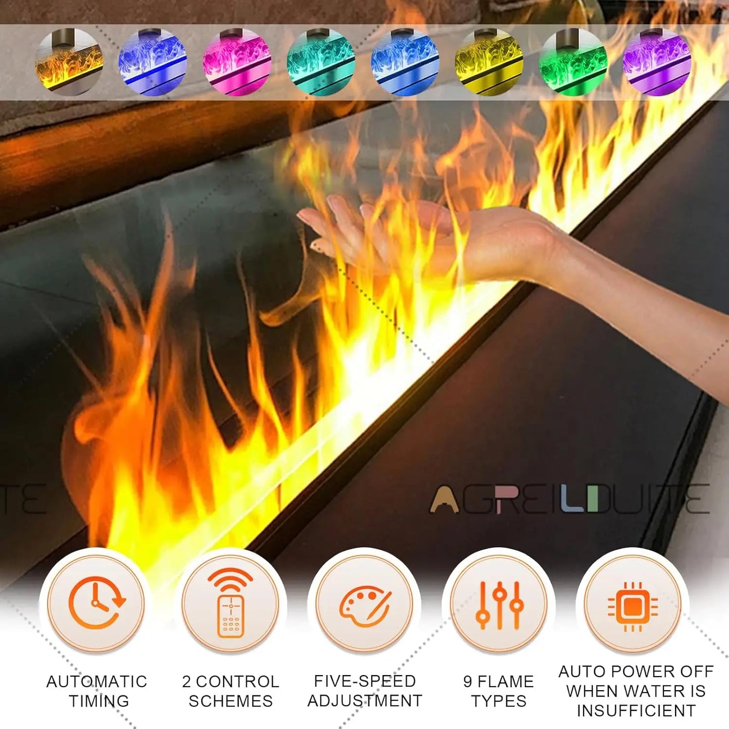 AFLYEVER Electric Water Mist Fireplace Remote Control 3D Flame Humidifier