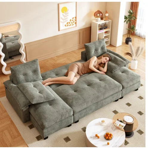 U Shaped Sleeper Sofa With Pullout Bed USB Ports Premium