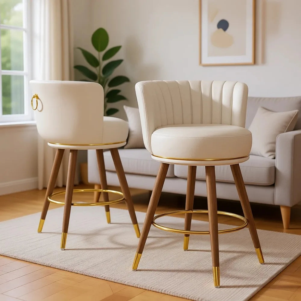 Counter Swivel Bar Stools Leather Upholstered Wood Legs Footrest Chairs