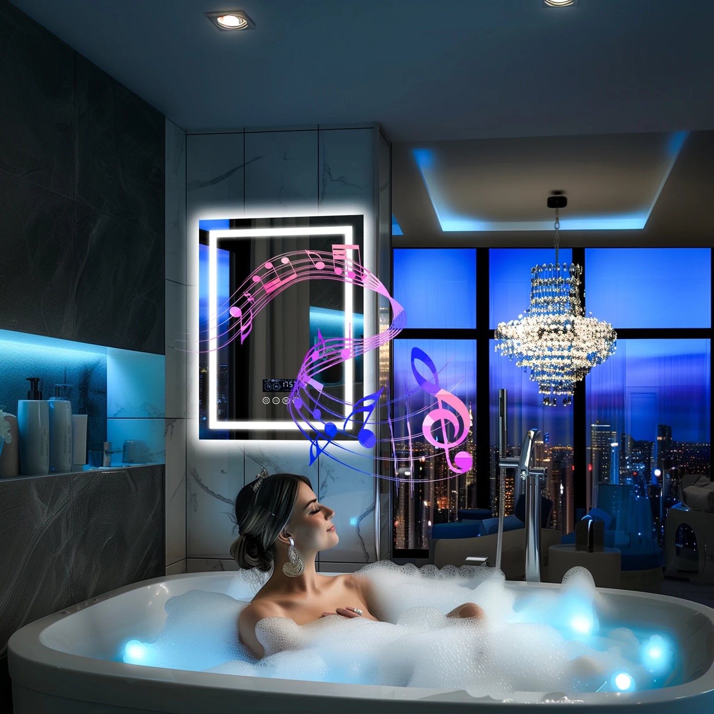 Wisfor LED Lighted Bathroom Mirror With Bluetooth Speaker Anti Fog Dimming