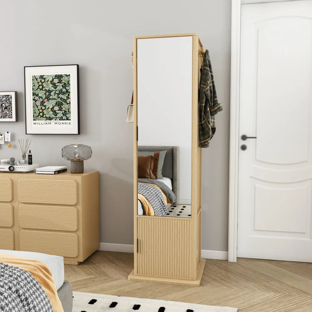 Rotating Jewelry Cabinet Full Length Mirror With Shelves And Storage
