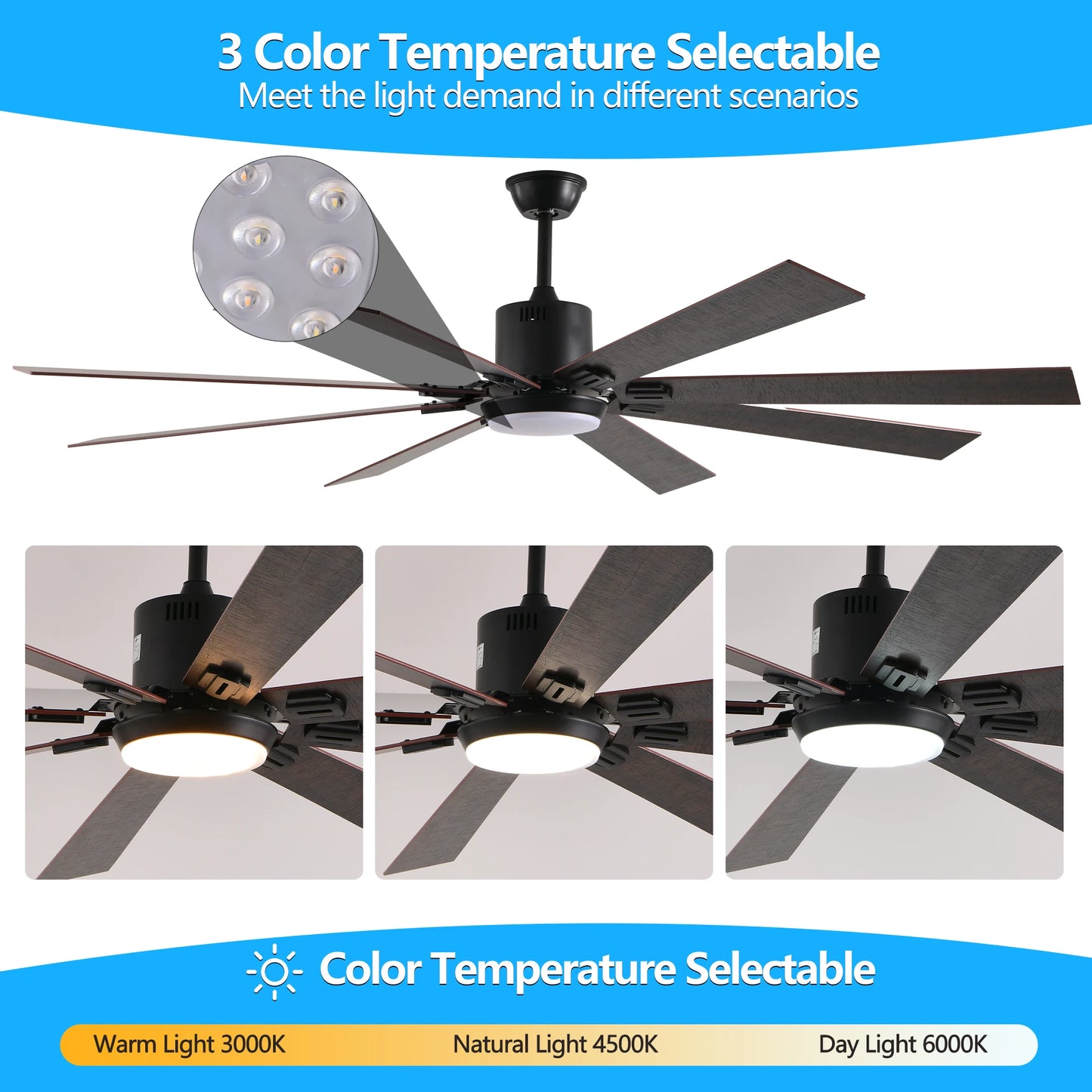 Longree LED Ceiling Fan Light With Dimmable Temperature Remote