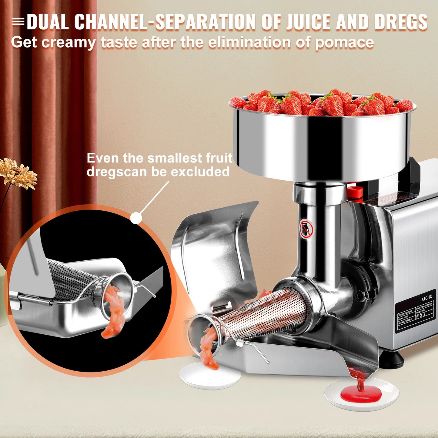 VEVOR Electric Fruit Press Strainer Machine 90 To 160 KgPerHour