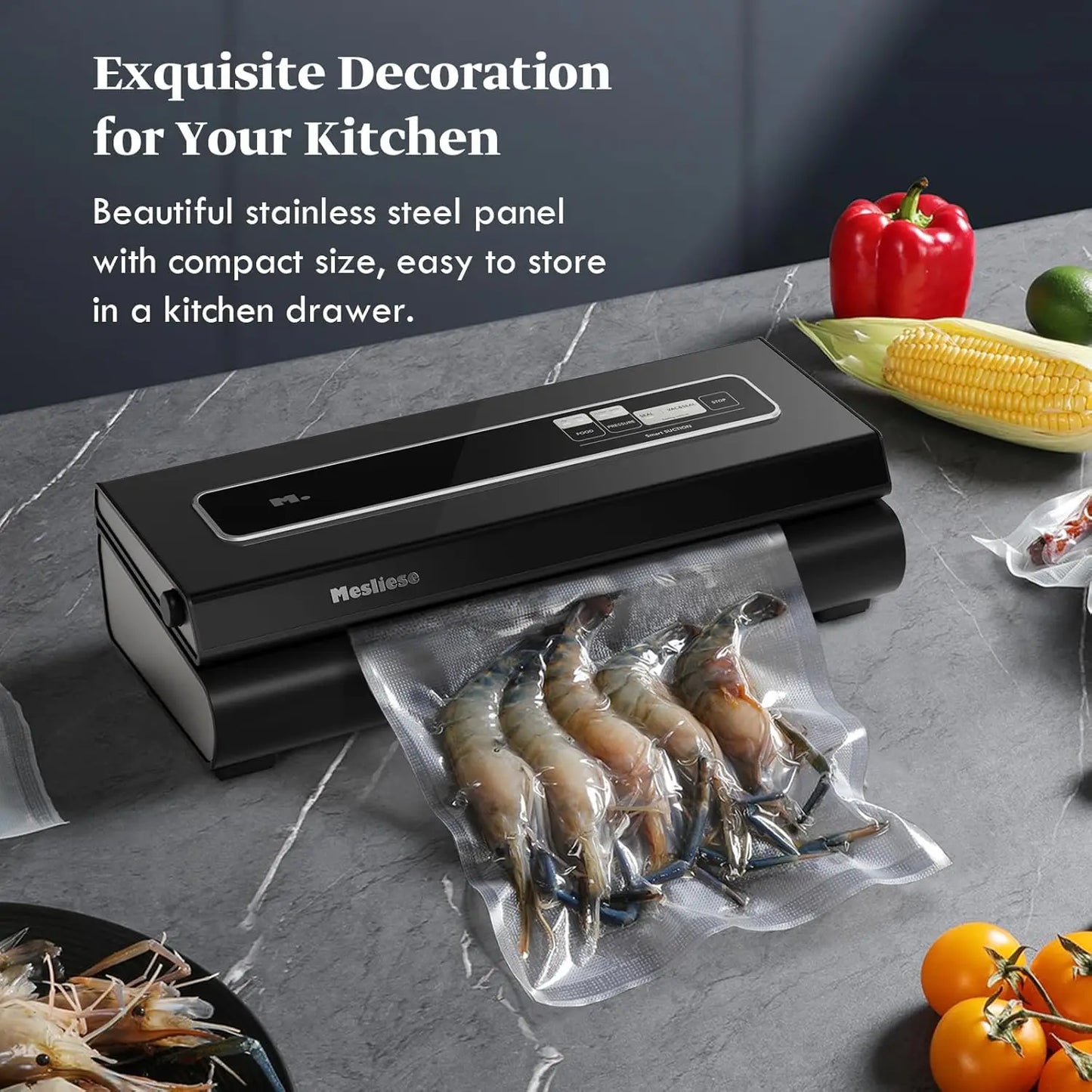 XMSJ Vacuum Sealer Machine 90KPa Powerful 6-in-1 Compact System