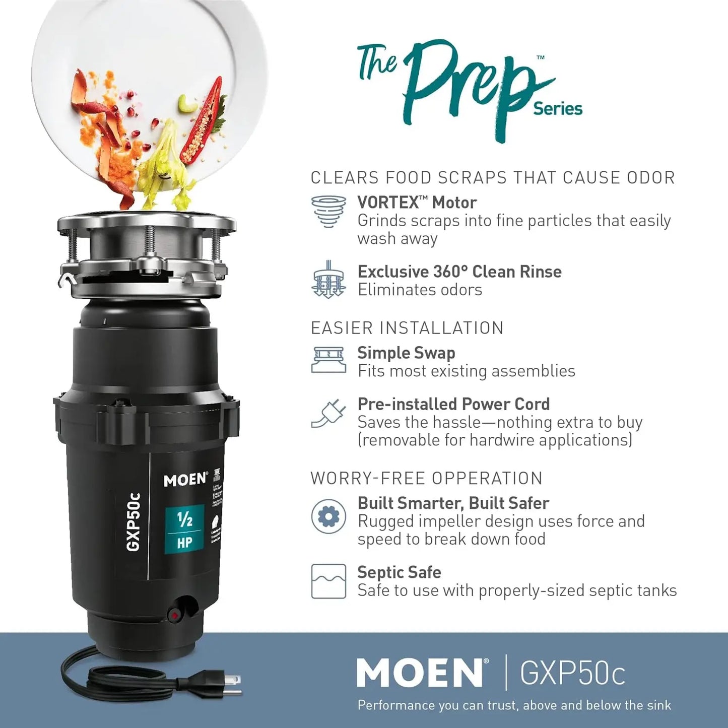XMSJ Prep Series Pro Continuous Feed Garbage Disposal GXP50C