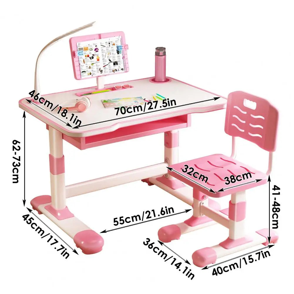 Ergonomic Kids Study Desk and Chair Set with LED Drawer
