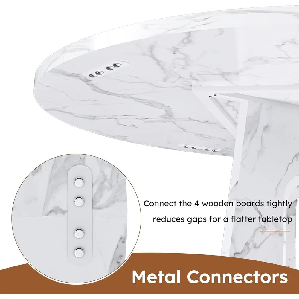 Ticify Marble Round Armhouse Dining Table Set For Four