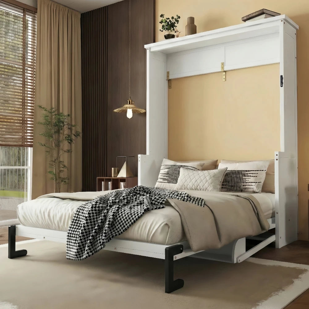 Space-Saving Vertical Wood Murphy Bed Cabinet With Desk