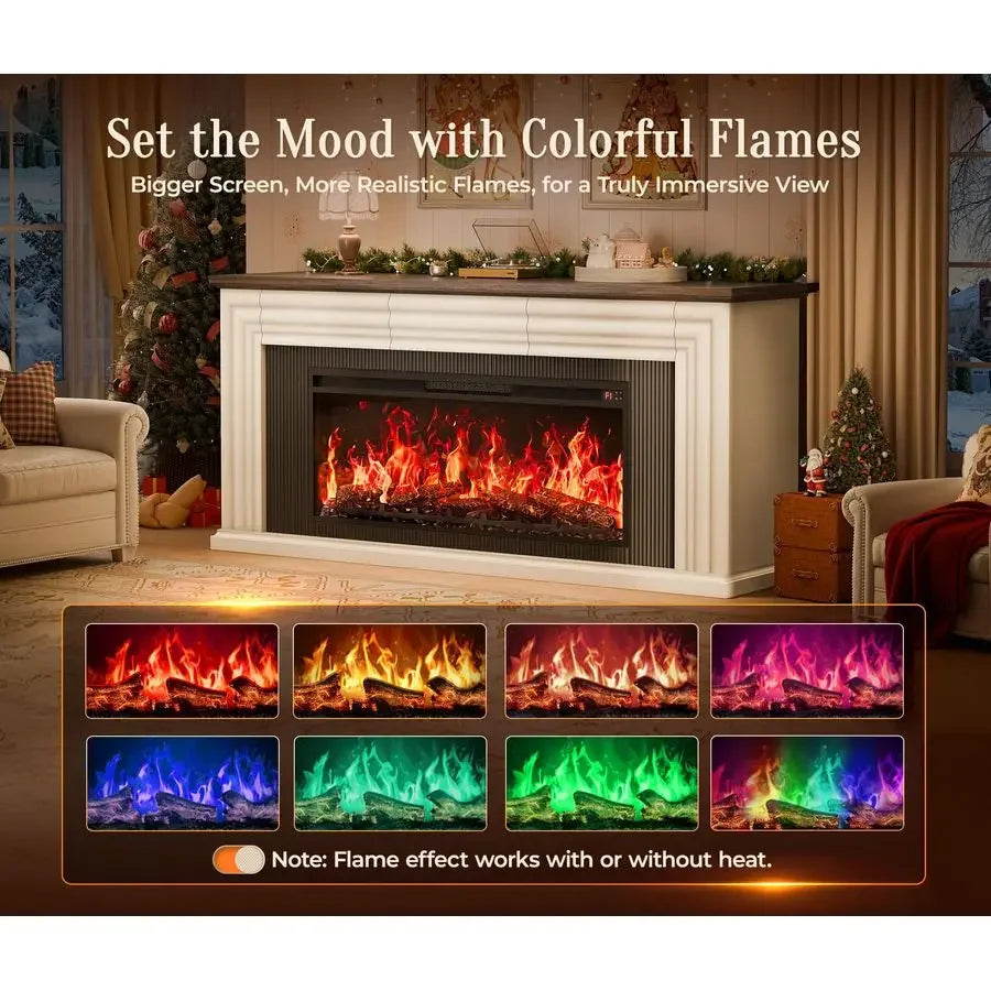 Electric Fireplace TV Stand Farmhouse Entertainment Center For Large TVs