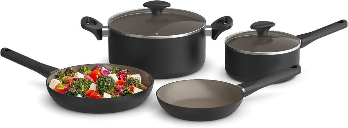 BELLA Nonstick Aluminum Cookware Set With Nylon Cooking Utensils