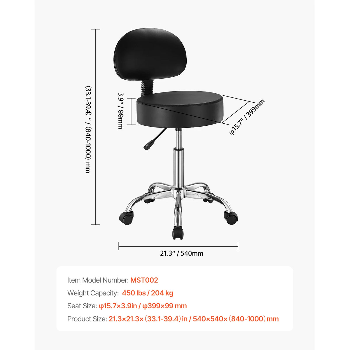 SucceBuy Adjustable Rolling Stool Chair for Salon Spa Tattoo Clinic