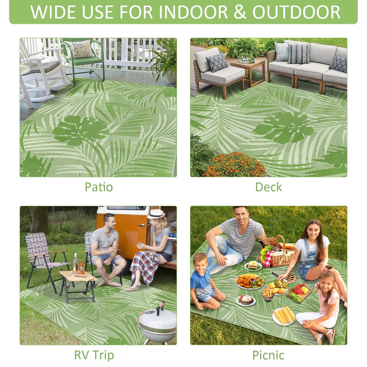 Waterproof Outdoor Polypropylene Rug Leaves Pattern Recycled For Patio