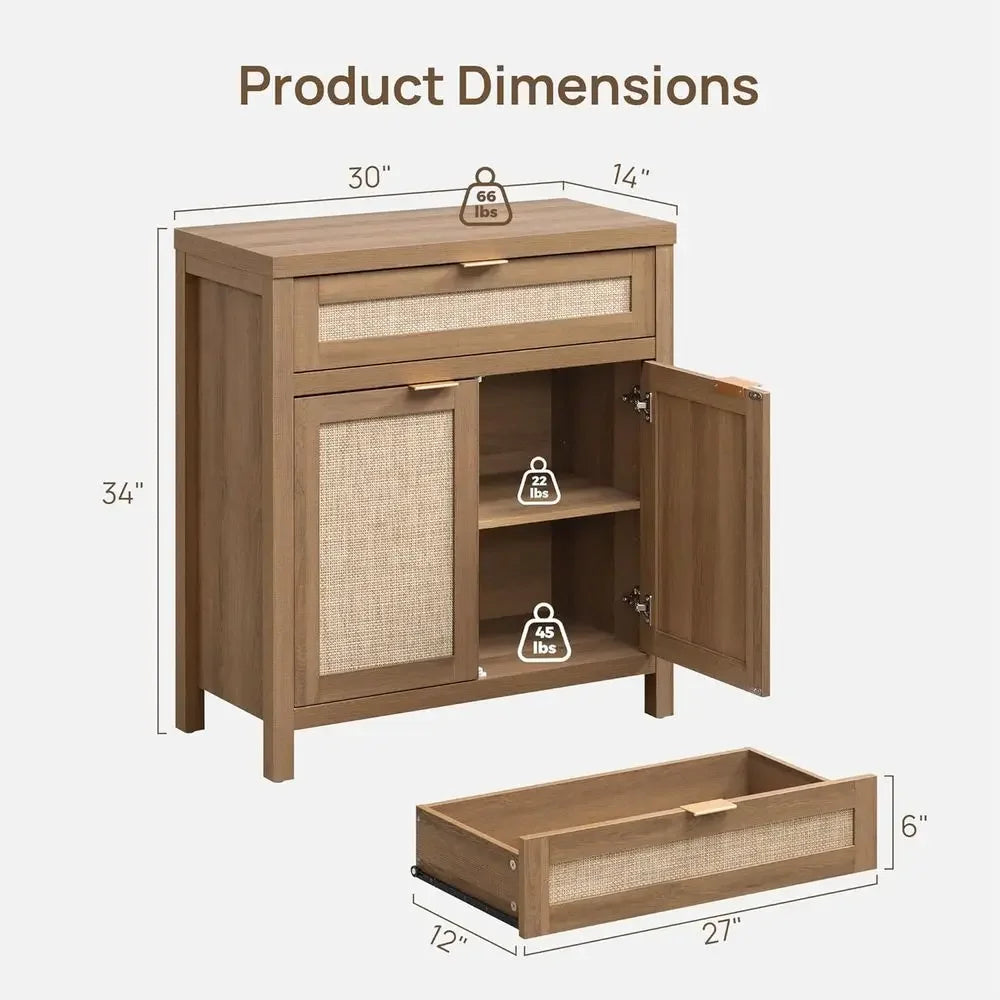 Sideboard Buffet Cabinet Set of 3 With Rattan Accents