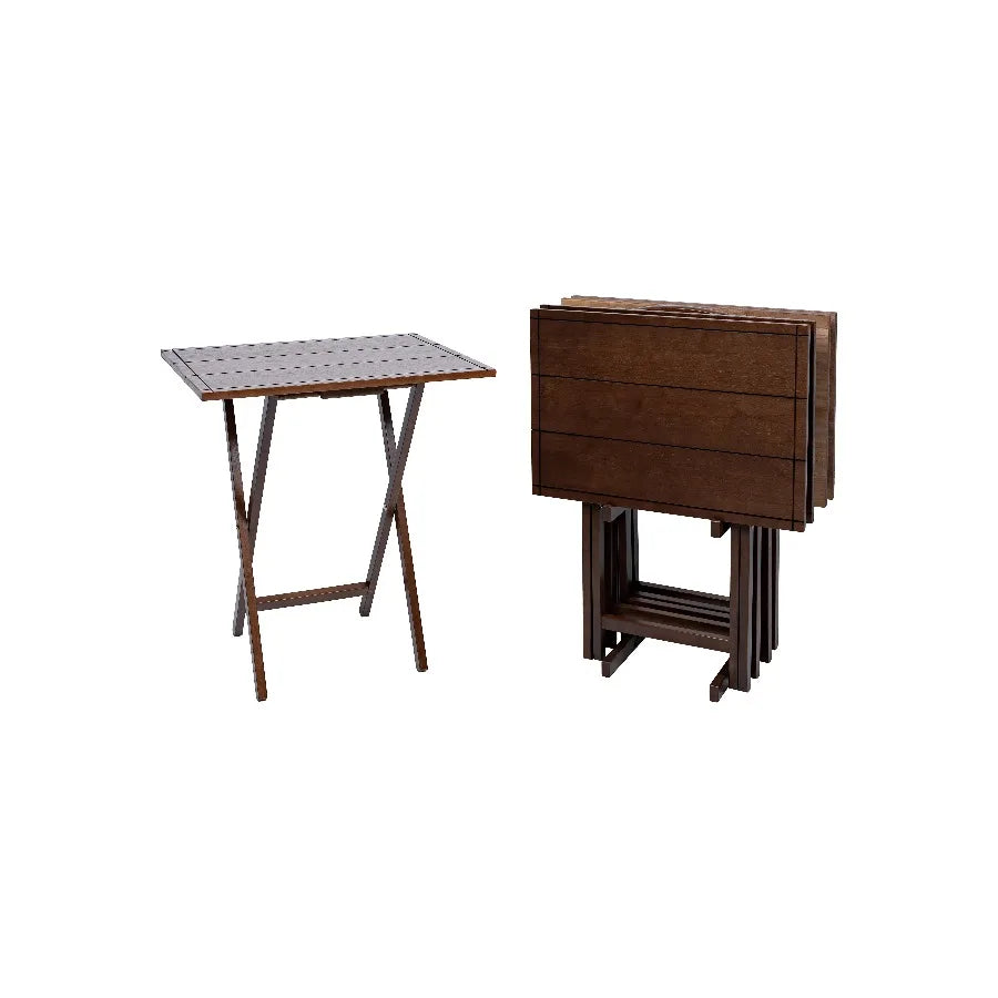Mainstays Farmhouse Folding TV Tray Table Set With Storage Rack