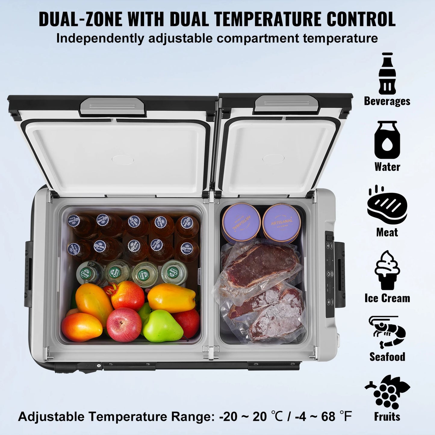 Portable Car Refrigerator Dual Zone Compressor Cooler