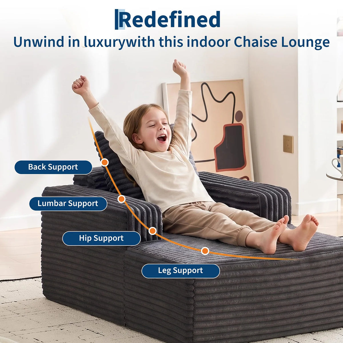 HiMISS Corduroy Cloud Chaise Lounge Sofa With Deep Seat