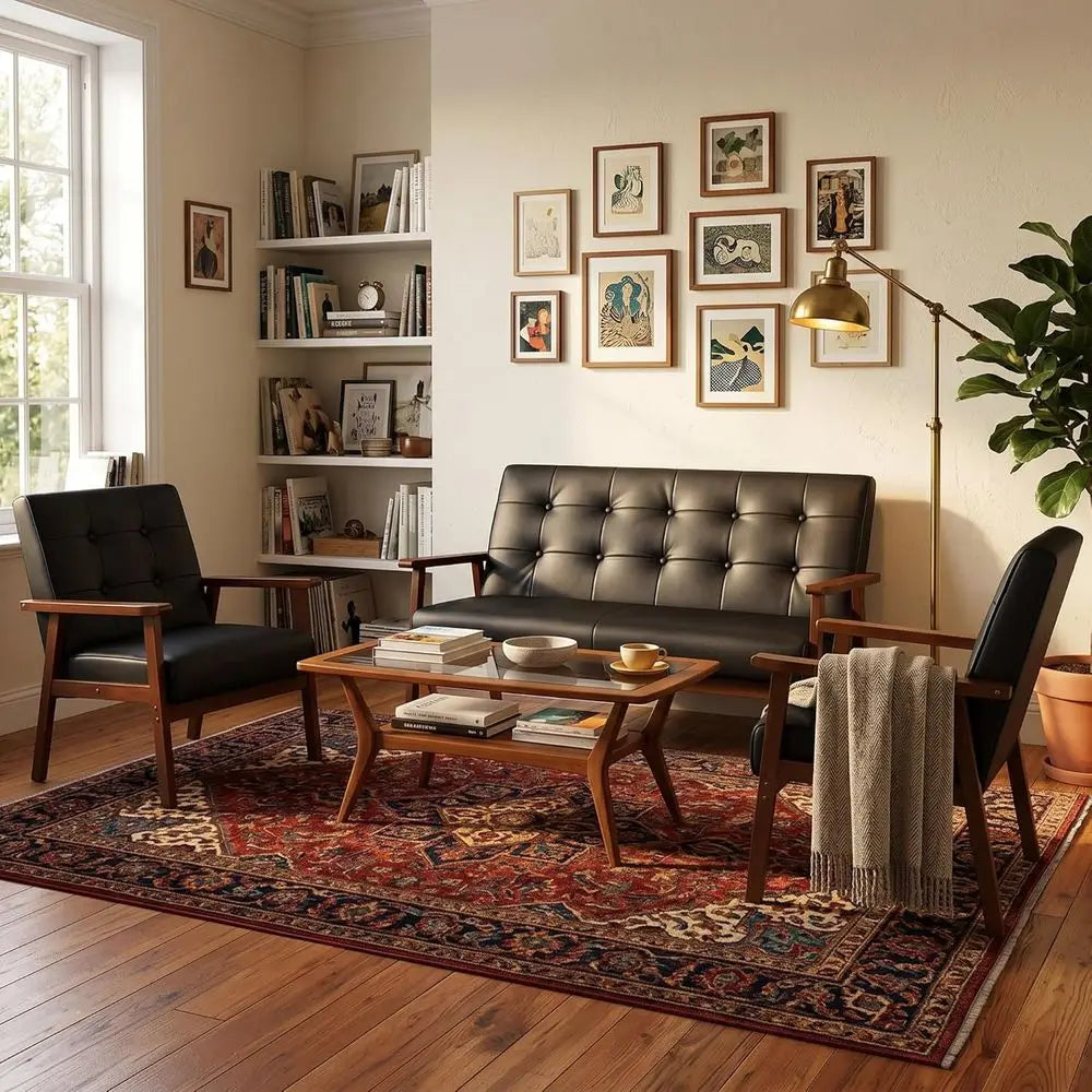 Contemporary Four Piece Leather Sofa And Loveseat Chair Set