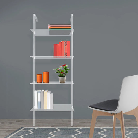 4 Tier Clear Acrylic Ladder Bookshelf Wall Mount Floor Standing
