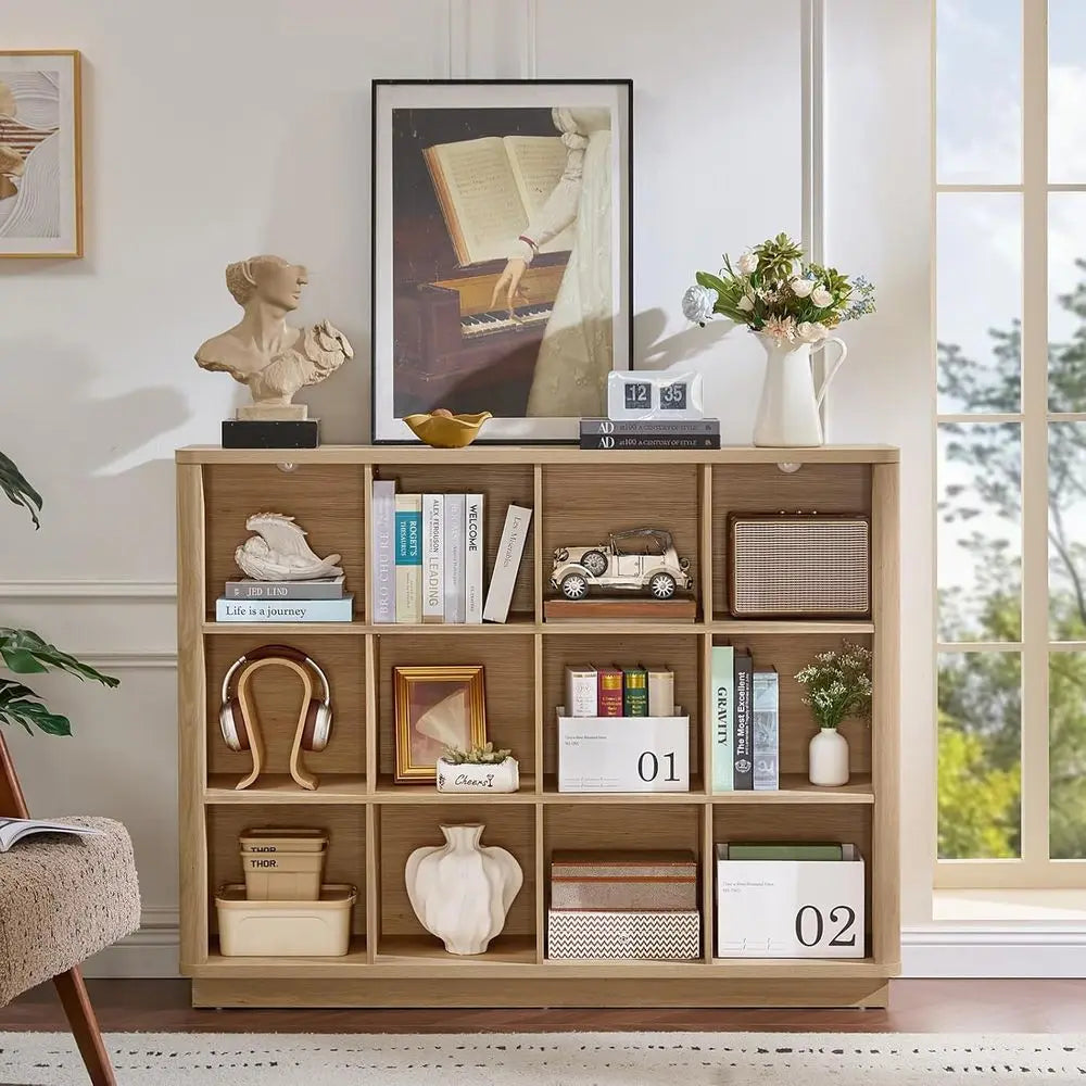 12 Cube Storage Organizer 41 Inch Wood Floor Standing 3 Tier Cubby Bookcase