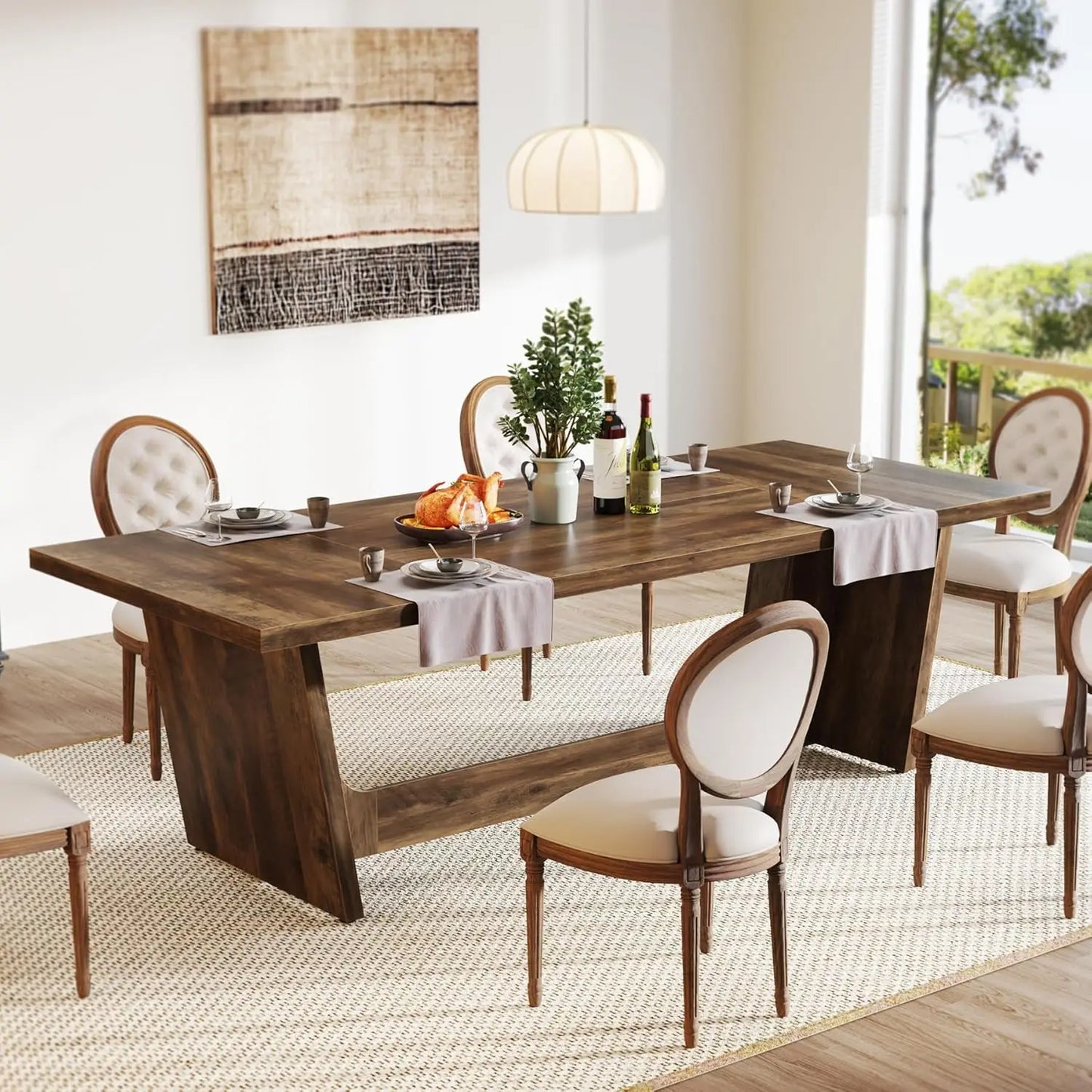 Little Tree Farmhouse Dining Table With Solid Pedestal Rustic