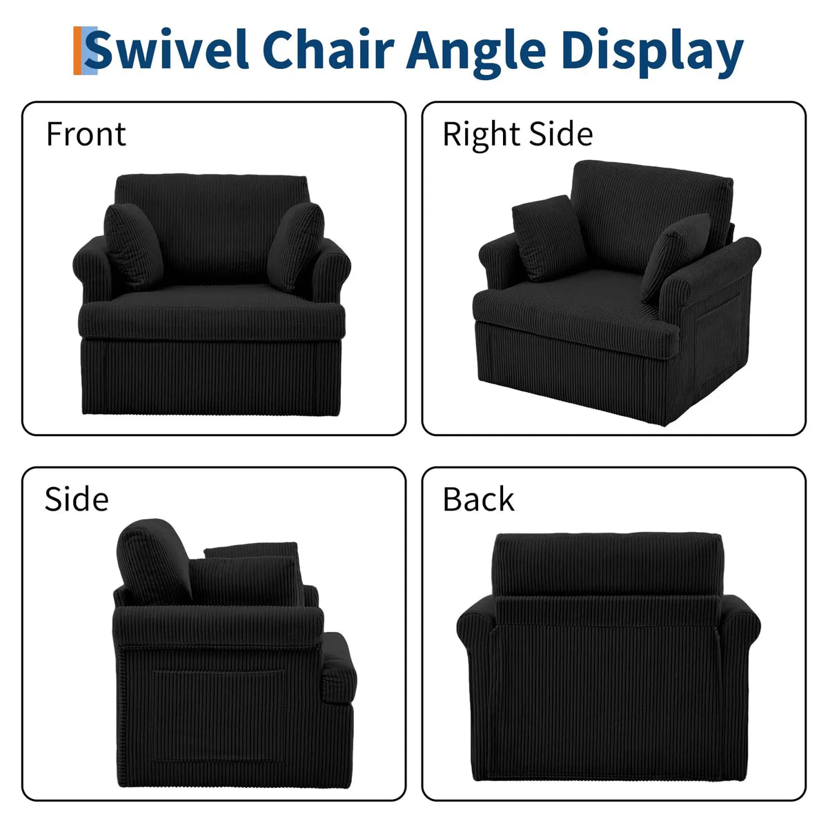 HiMISS Modern Swivel Accent Chair With Storage Pockets And Two Pillows