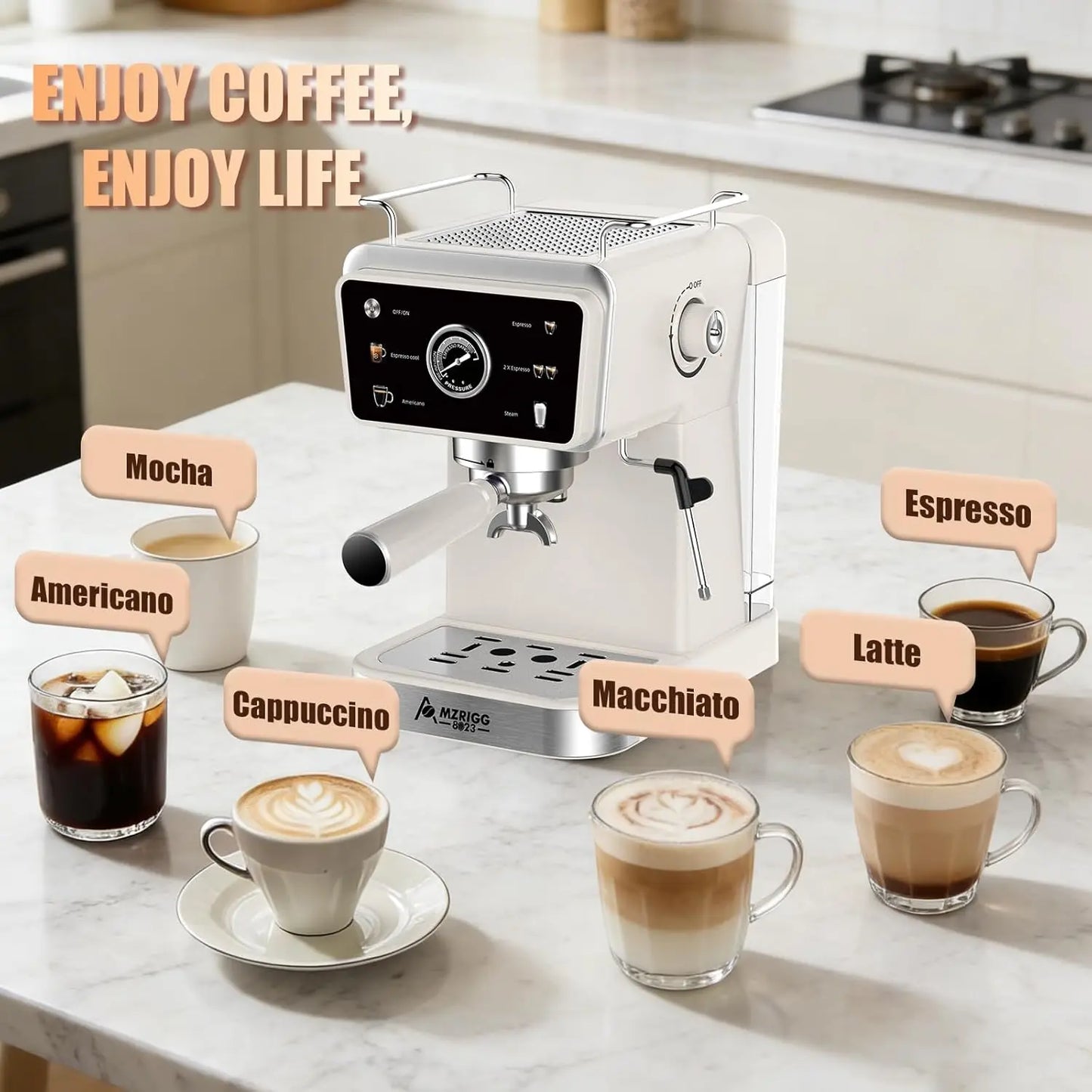 20 Bar Semi Automatic Espresso Machine 1350W With Milk Frother Steam Wand