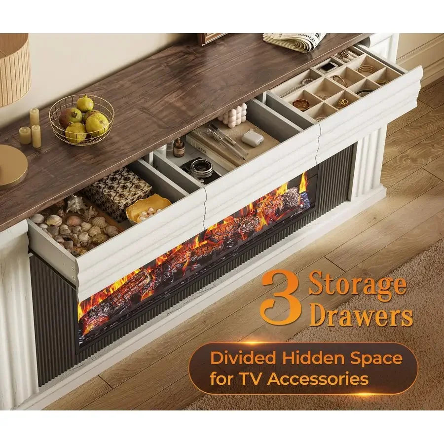 Electric Fireplace TV Stand Farmhouse Entertainment Center For Large TVs