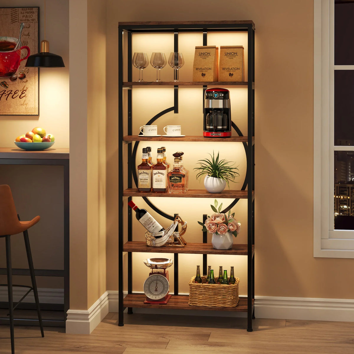 Tribesigns Industrial Bookshelf Open Shelves Metal Wood Storage Cabinet
