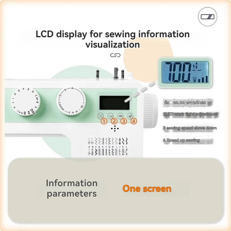 Electric Home Sewing Machine With LCD Display Double Needle Overlock