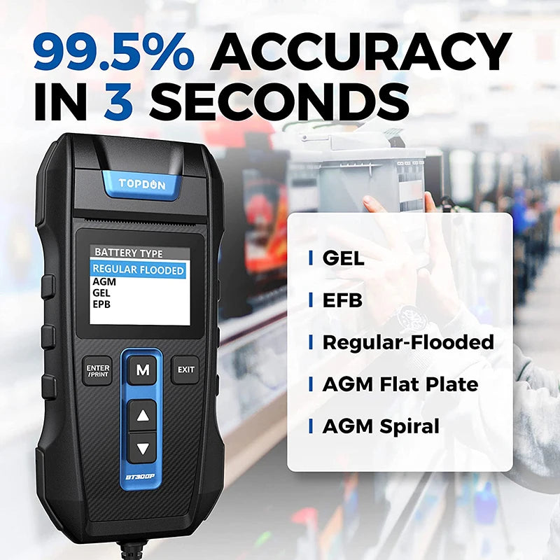 TOPDON Car Battery Tester With Printer For Cranking And Charging Tests