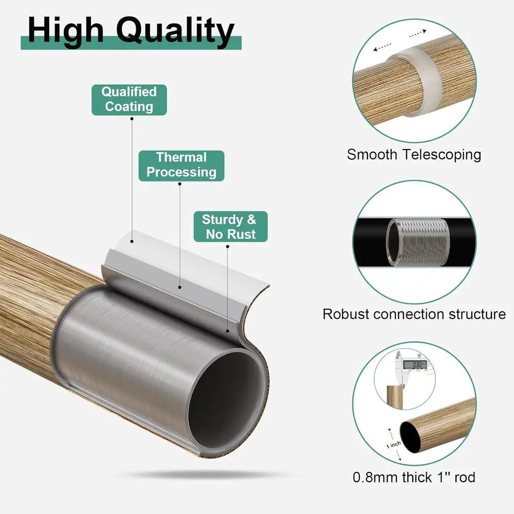 Weathered Wood Iron Curtain Rods Adjustable Heavy Duty Wall Mount