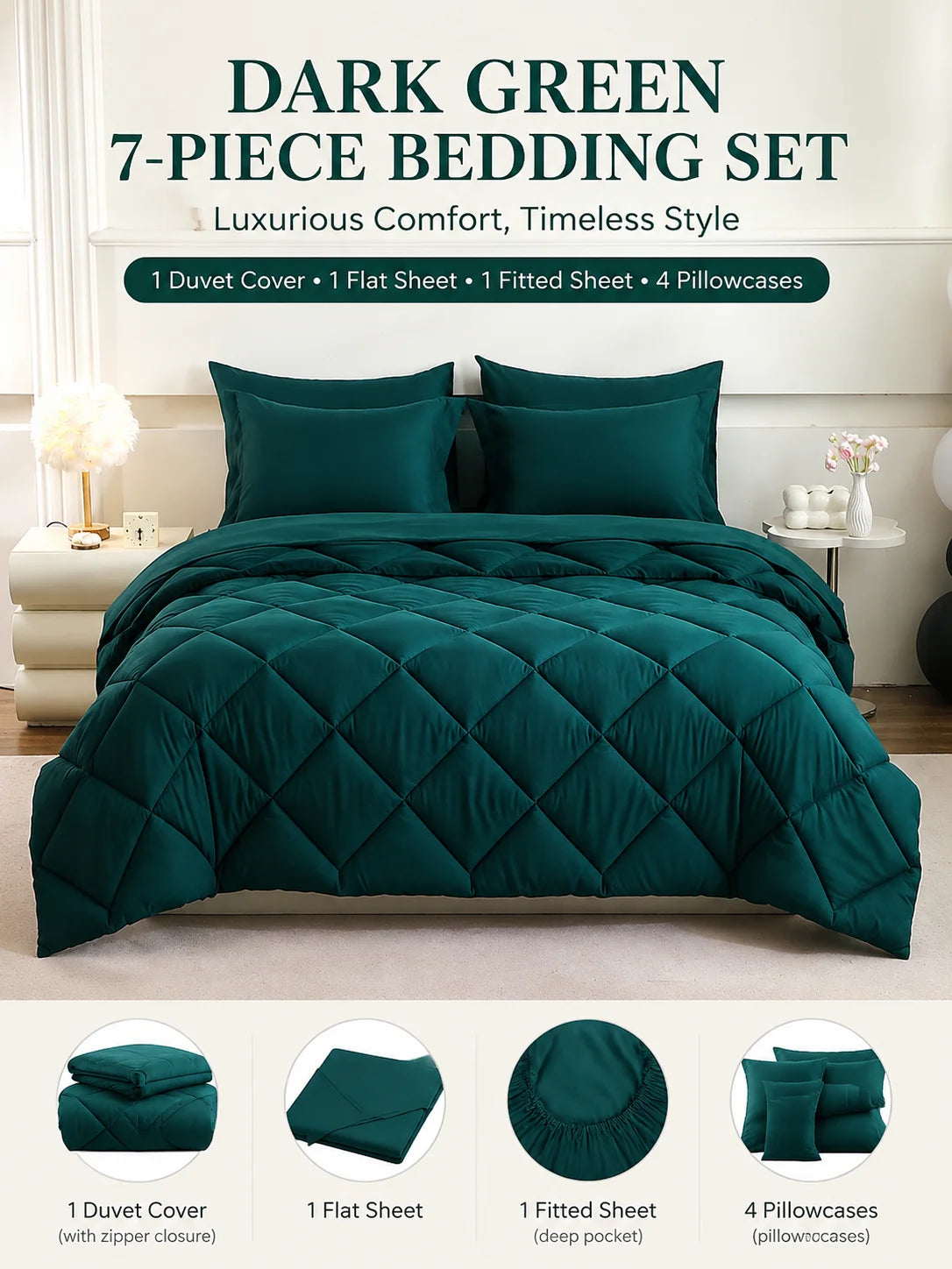 EasYum Brushed Polyester Quilted Bedding Set With Sheets