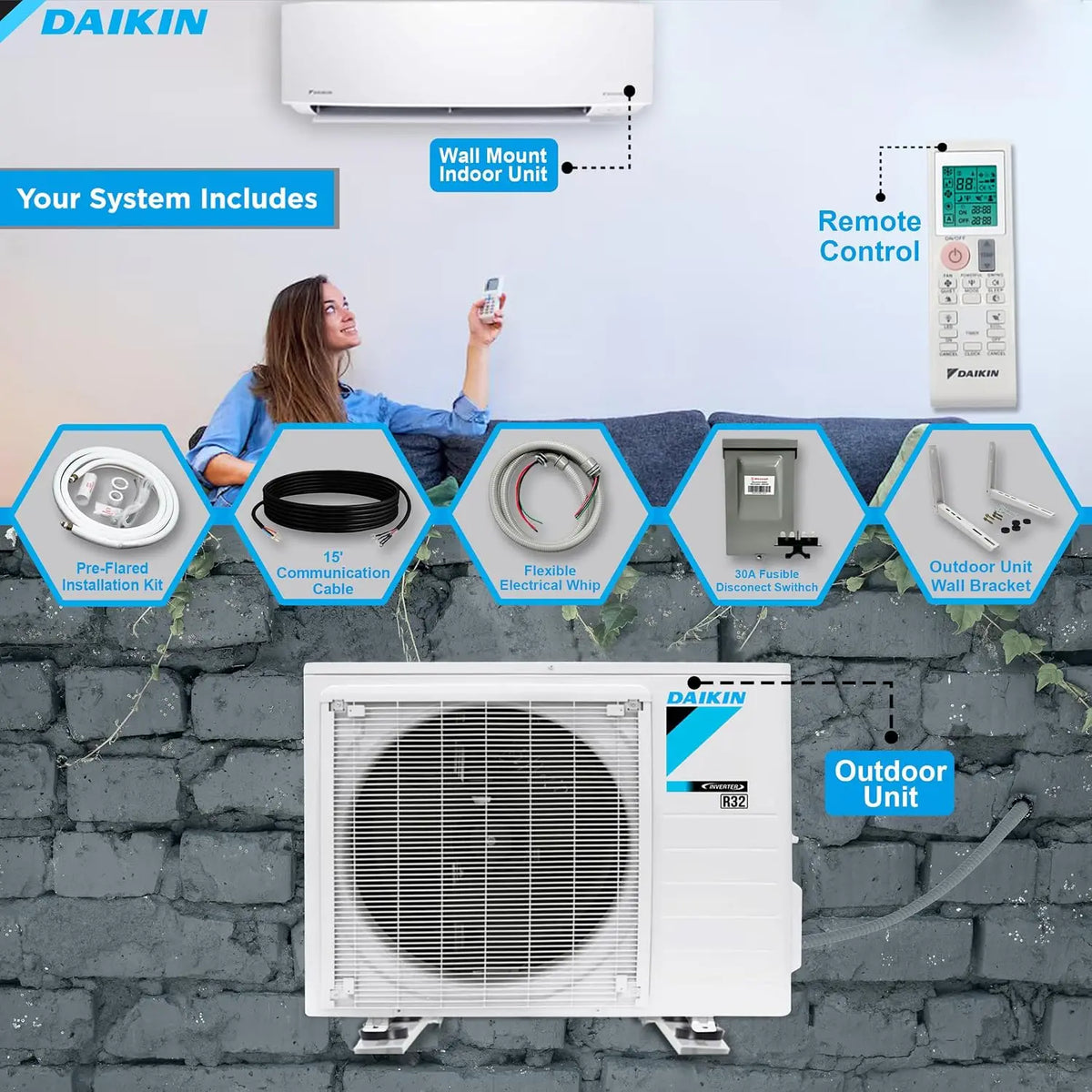 Ductless Mini Split Heat Pump Air Conditioner With Installation Kit
