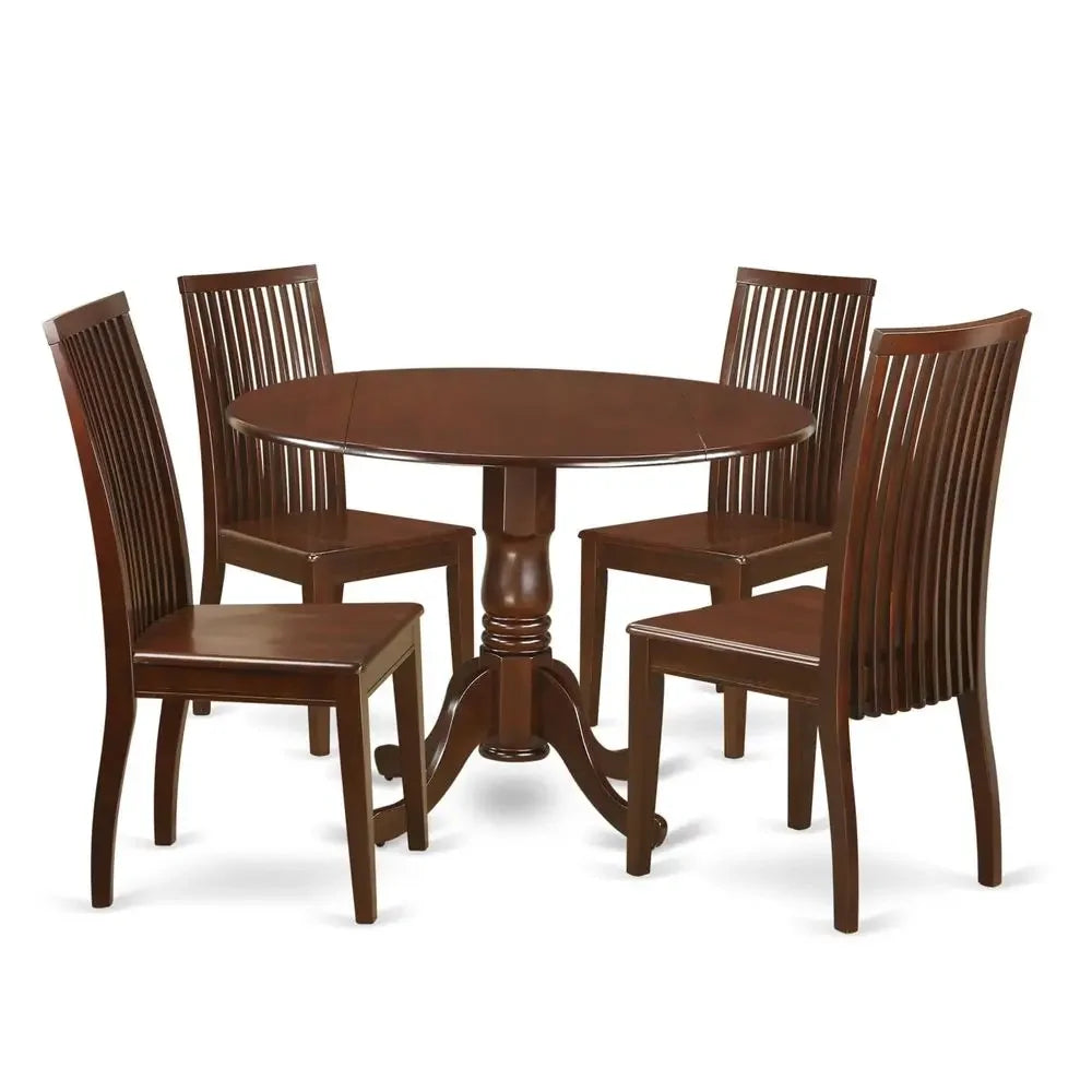 XMSJ Five Piece Round Dining Table Set With Dropleaf Chairs