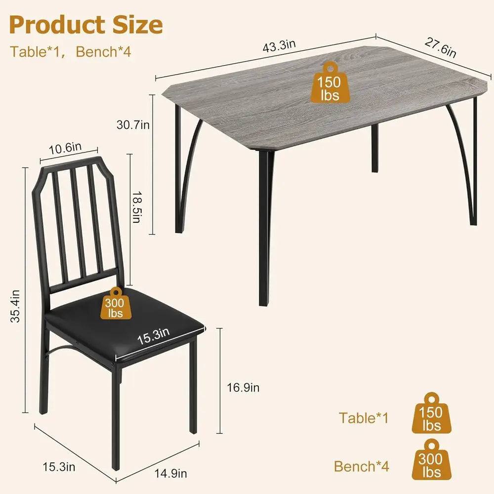 Ticify Chamfered Dining Table Set With Leather Upholstered Chairs