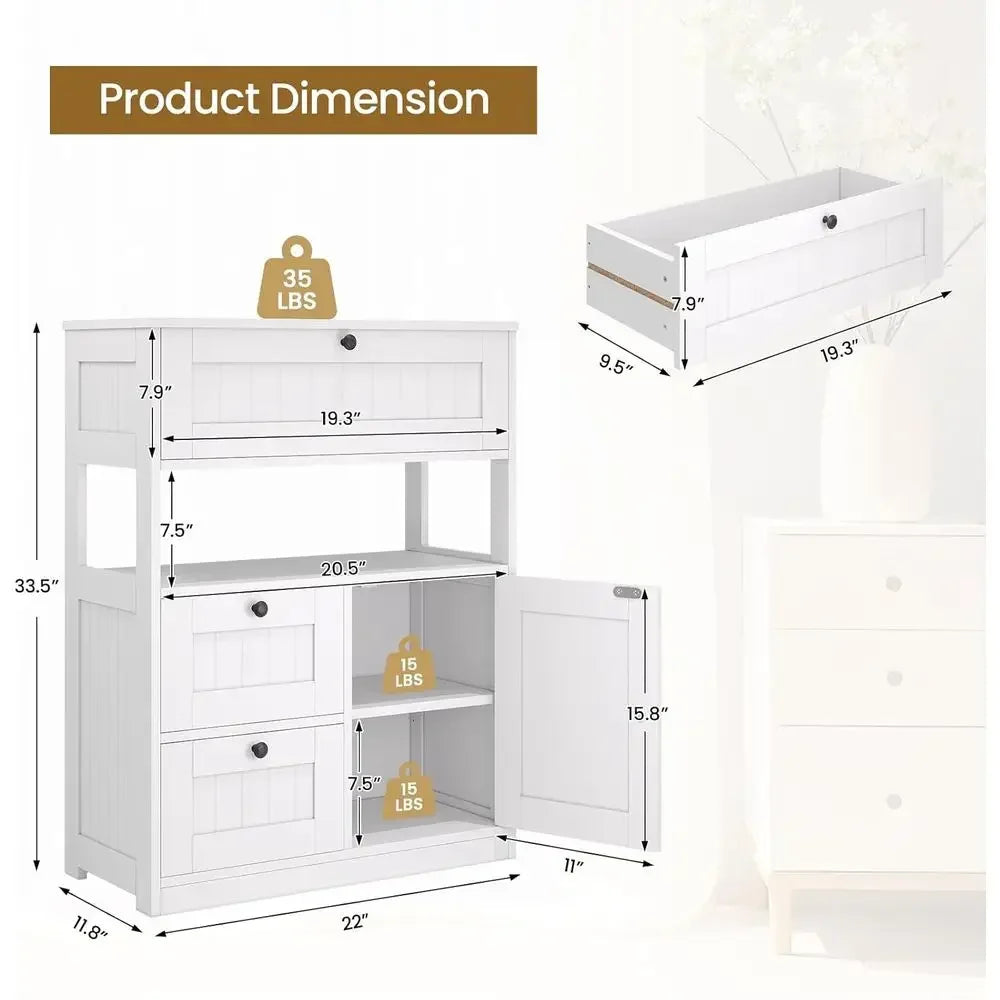 Bathroom Floor Storage Cabinet With 1 Door And 3 Drawers
