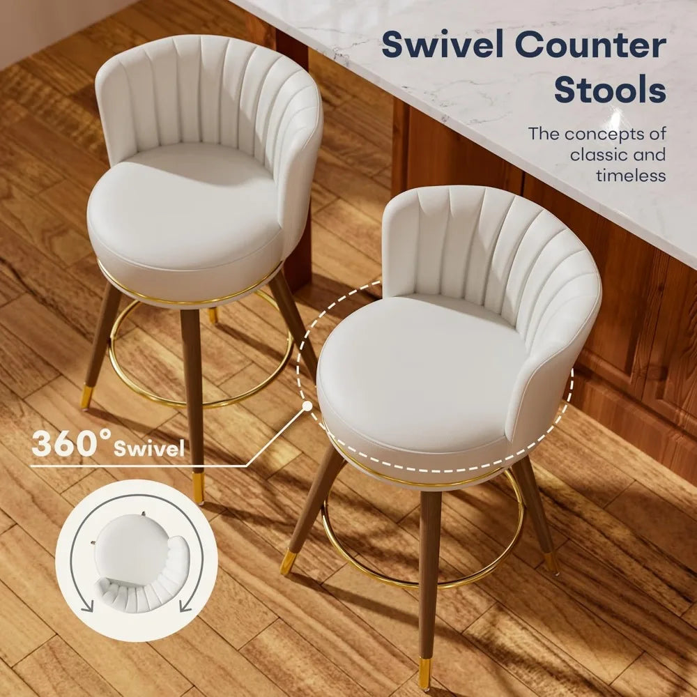 Counter Swivel Bar Stools Leather Upholstered Wood Legs Footrest Chairs