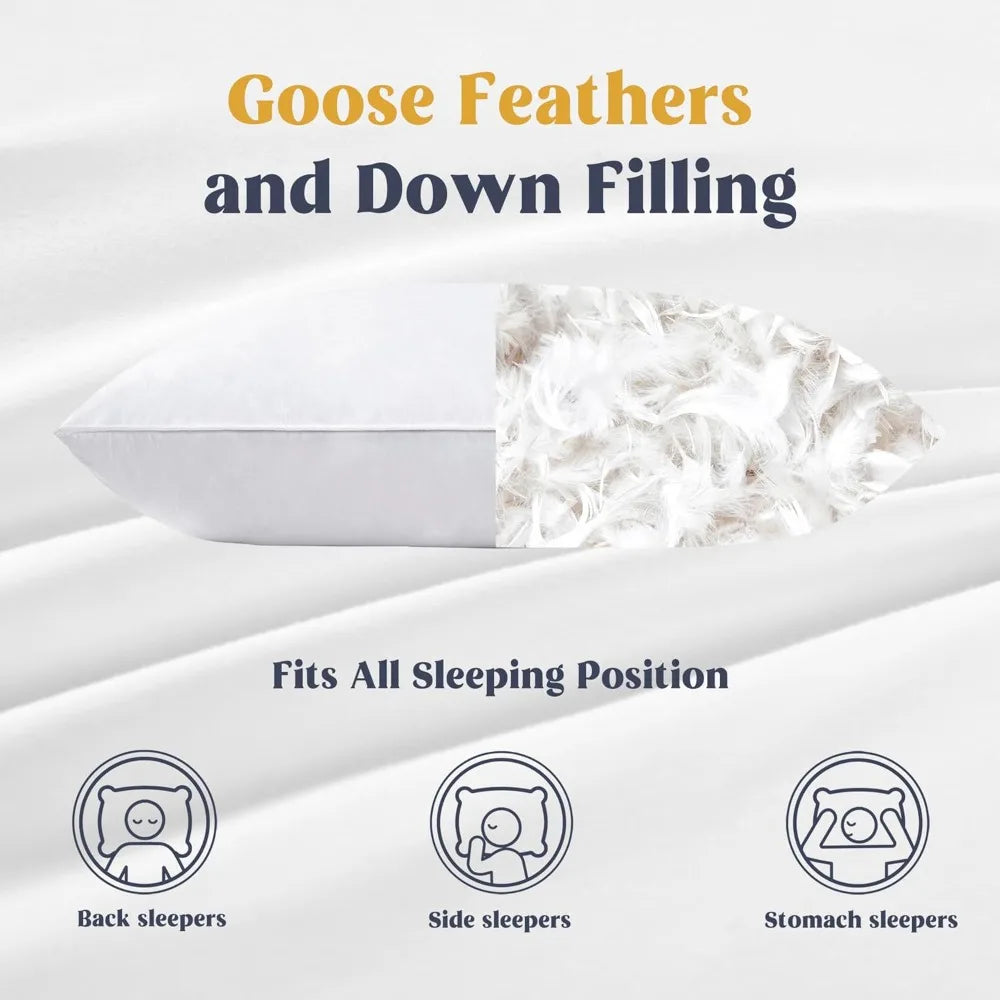 Goose Feathers And Down Pillows With Cotton Cover Set 2