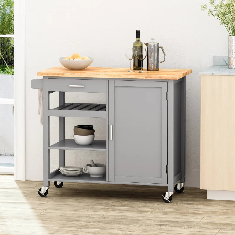 Kitchen Island Cart With Storage Cabinet And Spice Rack Wheels
