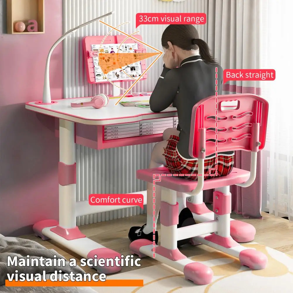 Ergonomic Kids Study Desk and Chair Set with LED Drawer