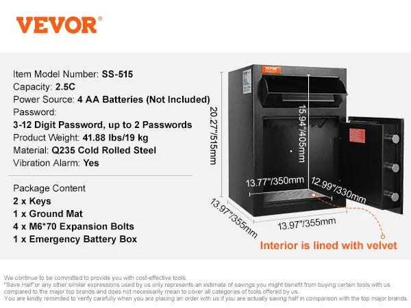 Depository Safe Electronic Code Lock With Drop Slot And Keys