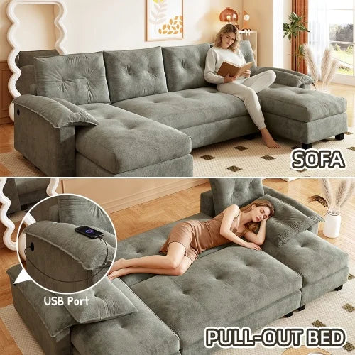 U Shaped Sleeper Sofa Featuring 2in1 Bed And USB Ports