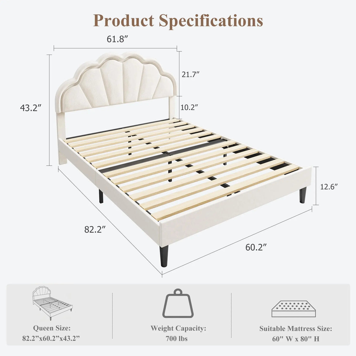HiMISS Upholstered LED Bed Frame With Velvet Shell Headboard