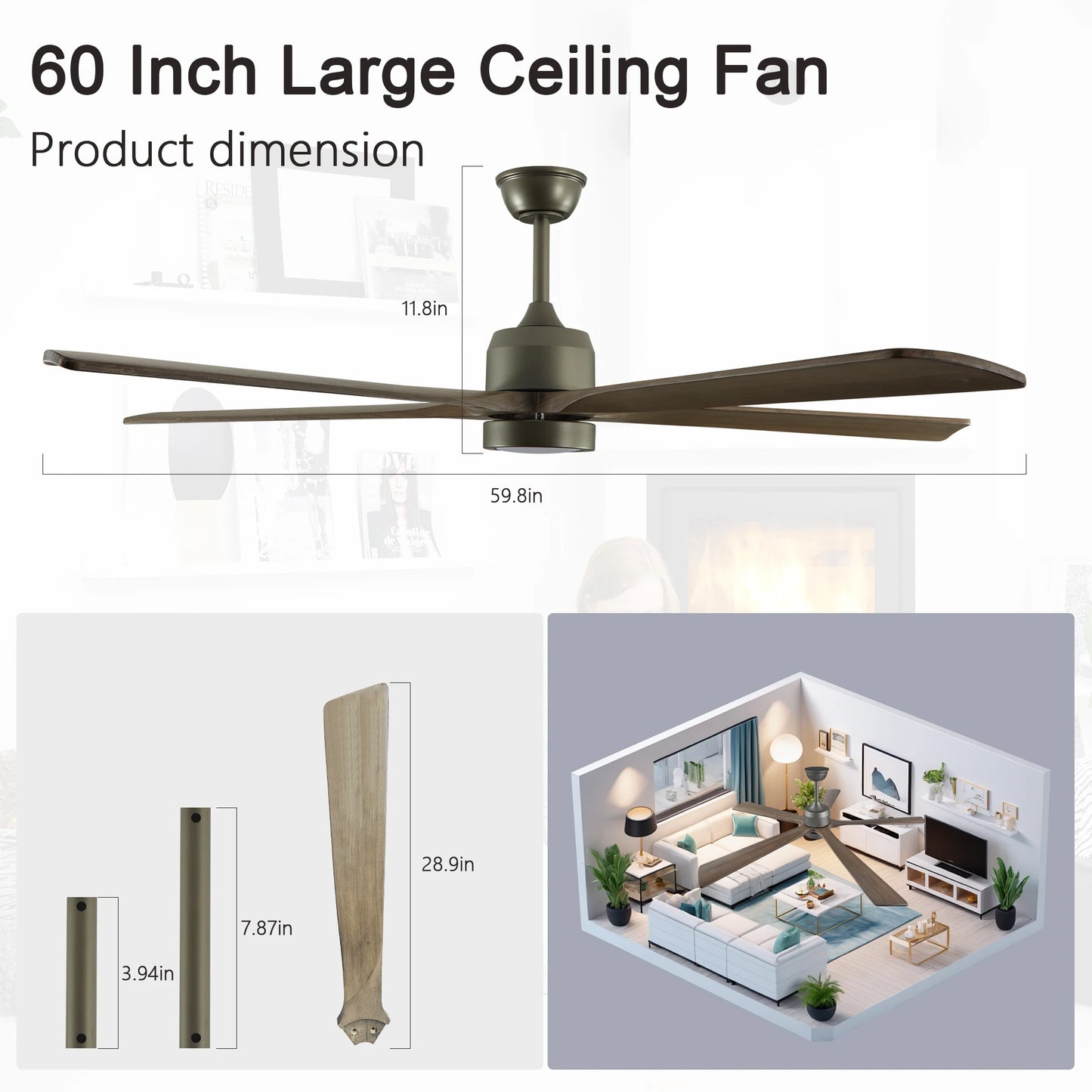 Longree Modern Wood Ceiling Fan With Light And Remote