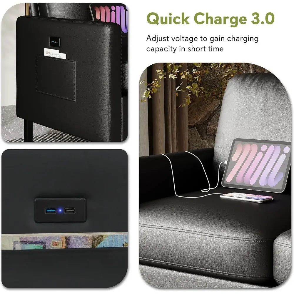 3 Piece Living Room Set Sofa Loveseat Chair USB Ports