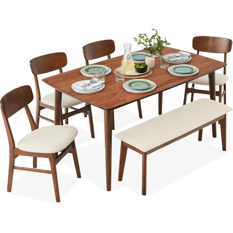 6-Piece Wooden Dining Table And Upholstered Chair Set Rubberwood