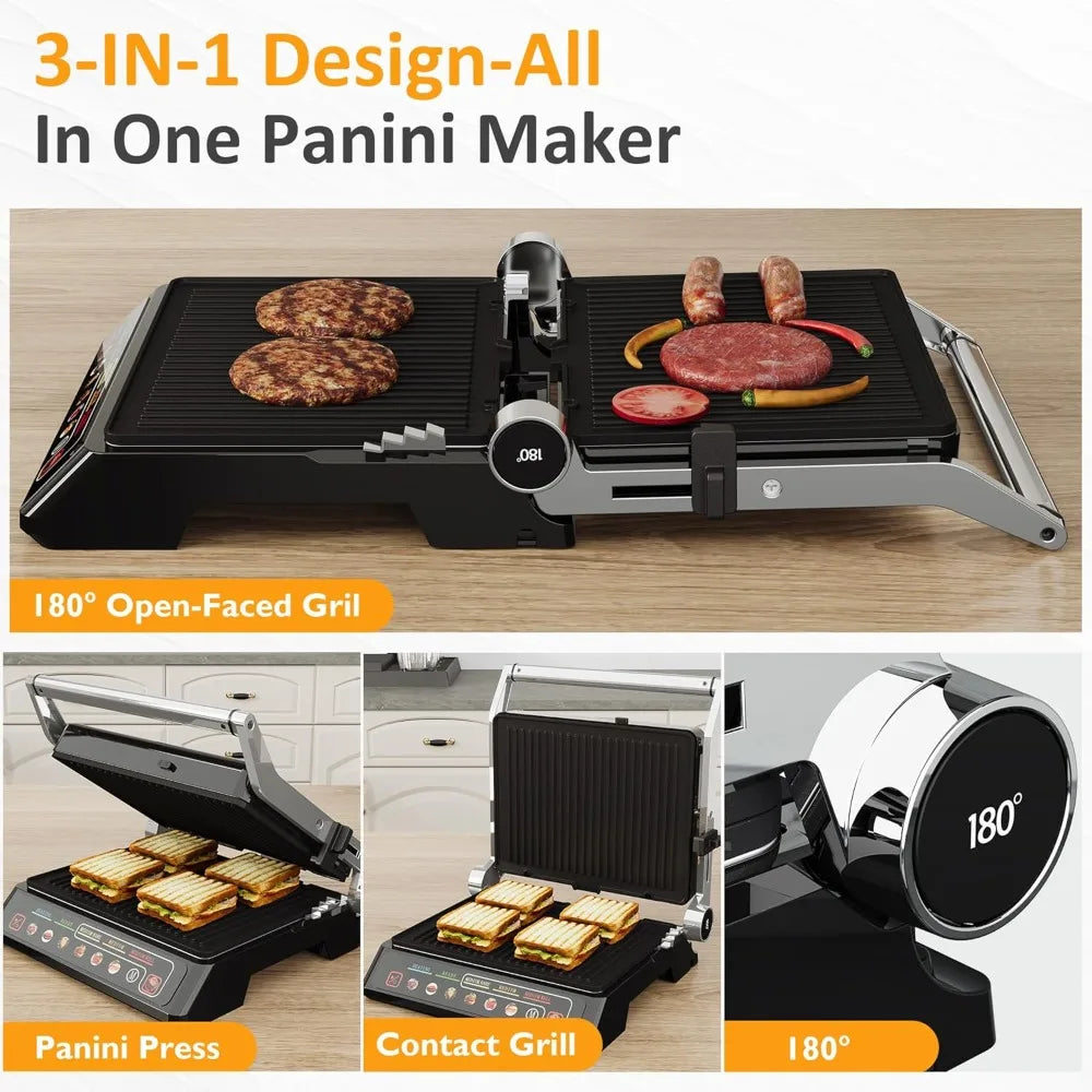 Sunvivi 1600W Electric Indoor Grill Panini Press Preset Menu