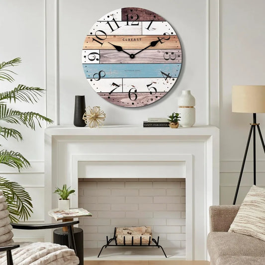 Woodgrain Shiplap Analog Wall Clock With Arabic Numerals