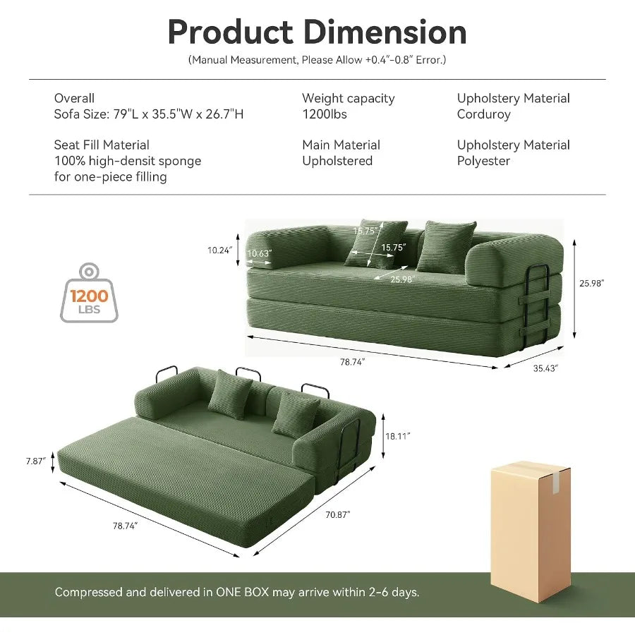 Convertible Boneless Futon Sofa Bed Multi Functional Sleeper Couch